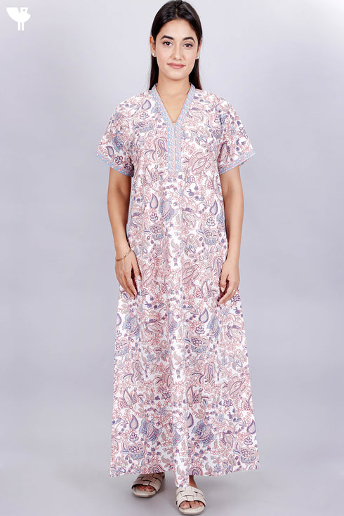 60’s Cotton V-neck Kaftan In Floral Print