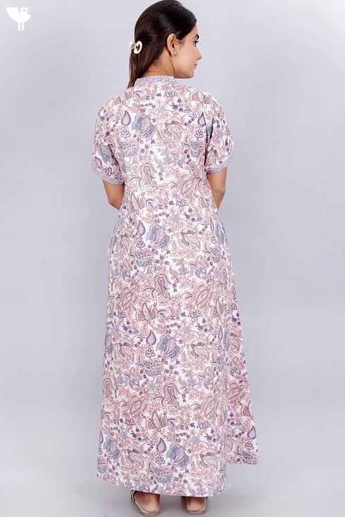 60’s Cotton V-neck Kaftan In Floral Print