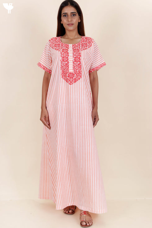 60’s Cotton Short Sleeve Kaftan In Graphic Block Print