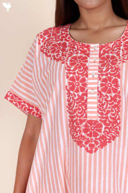 60’s Cotton Short Sleeve Kaftan In Graphic Block Print