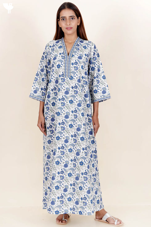60’s Cotton Full Sleeved Kaftan In Floral Print