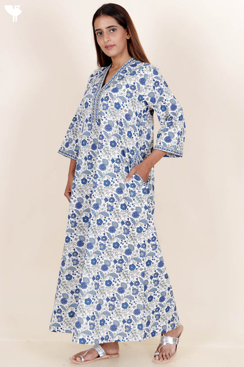 60’s Cotton Full Sleeved Kaftan In Floral Print