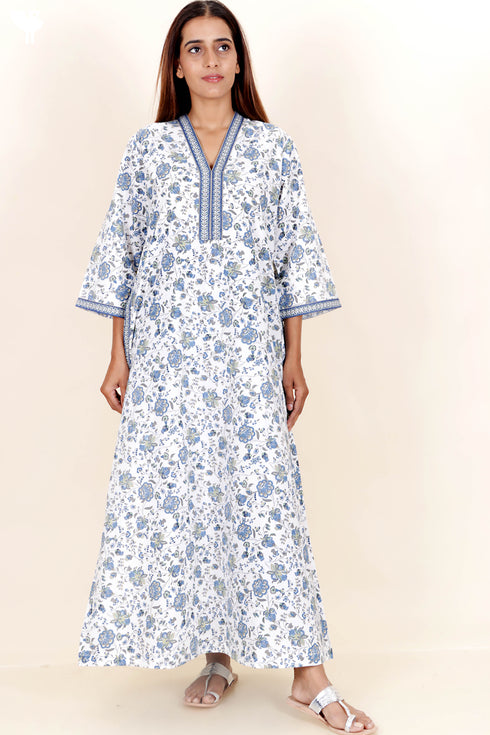 60’s Cotton Full Sleeved Kaftan In Floral Print