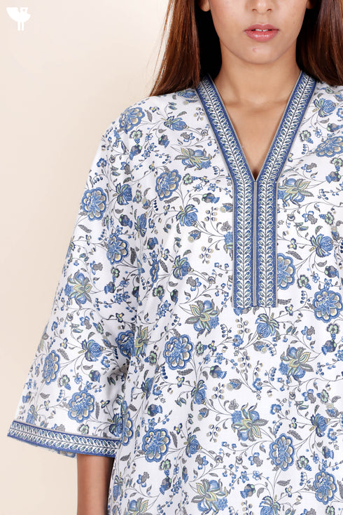 60’s Cotton Full Sleeved Kaftan In Floral Print