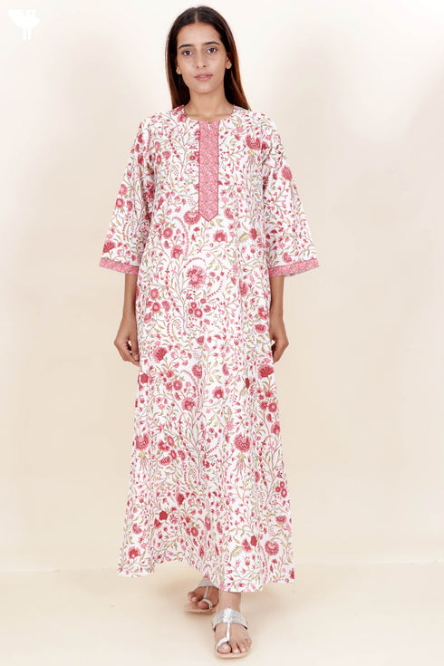 60’s Cotton Full Sleeved Kaftan In Floral Print