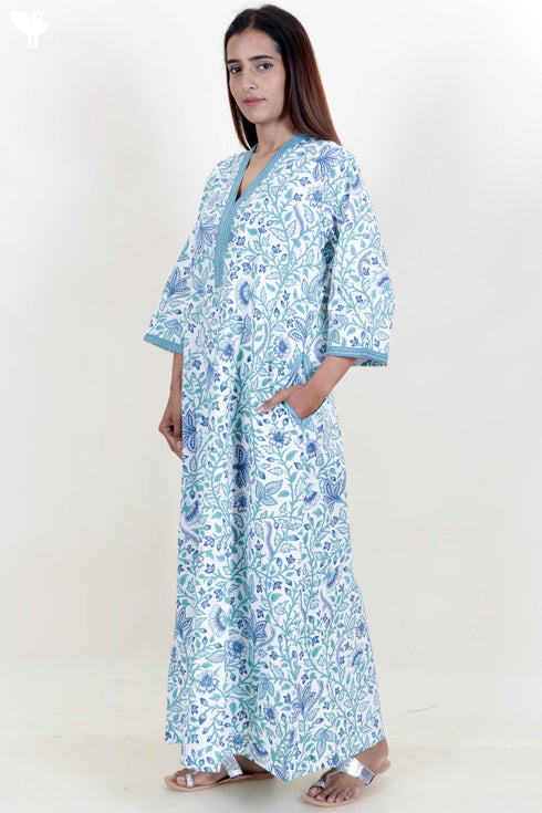 60’s Cotton Full Sleeved Kaftan In Floral Print