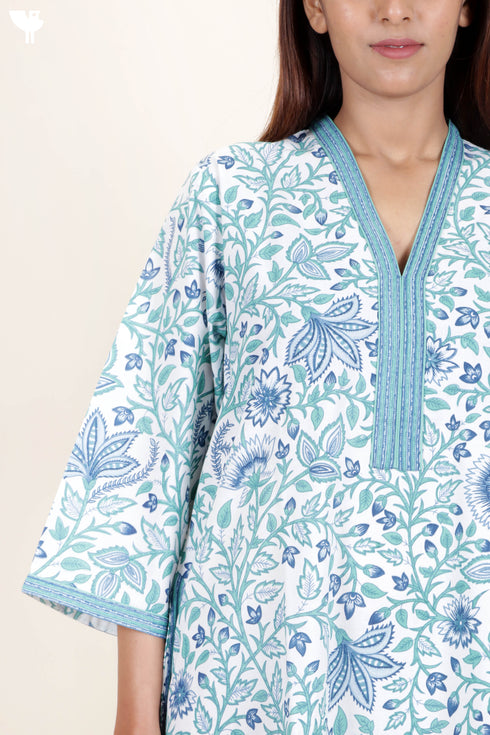 60’s Cotton Full Sleeved Kaftan In Floral Print