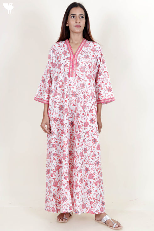 60’s Cotton Full Sleeved Kaftan In Floral Print
