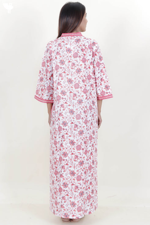 60’s Cotton Full Sleeved Kaftan In Floral Print