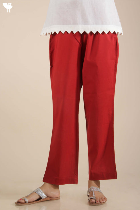 Cotton Cambric Kilol Capri Pant In Ruby Red
