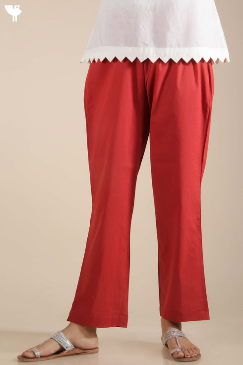 Cotton Cambric Kilol Capri Pant In Cherry colour