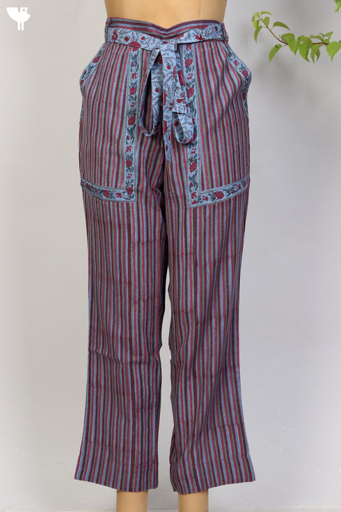 100% Khaadi Cotton Pant With Striped Block Print