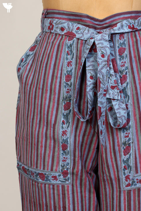 100% Khaadi Cotton Pant With Striped Block Print
