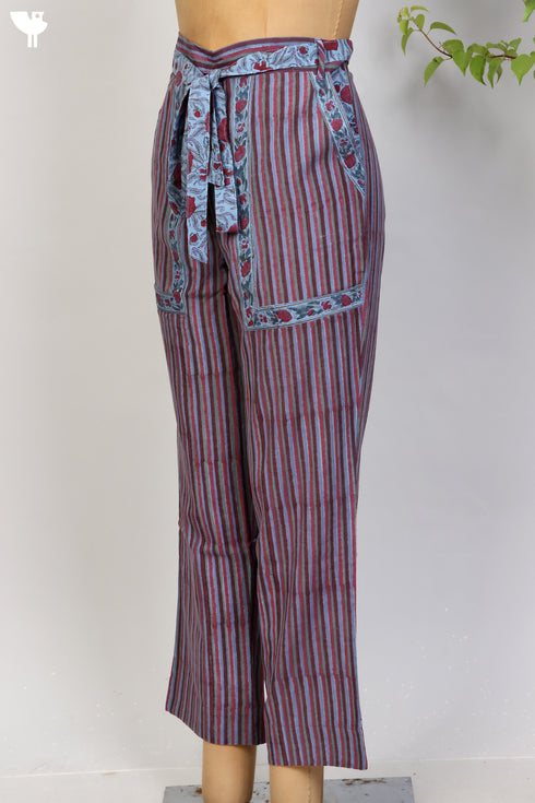 100% Khaadi Cotton Pant With Striped Block Print