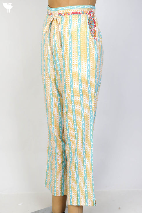 Cambric Cotton Pants With Patches In Graphic Block Print