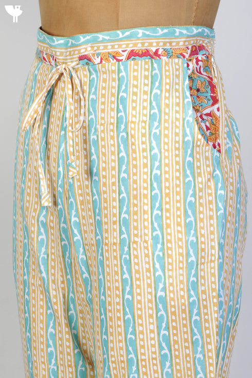 Cambric Cotton Pants With Patches In Graphic Block Print