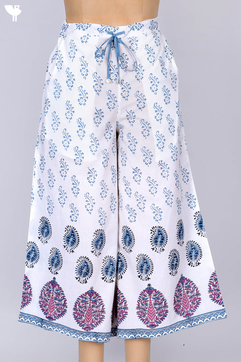 Cambric Cotton Block Printed Palazzo Pants With Elasticated Waist Band