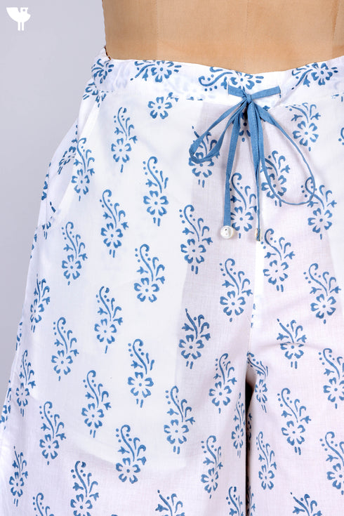 Cambric Cotton Block Printed Palazzo Pants With Elasticated Waist Band