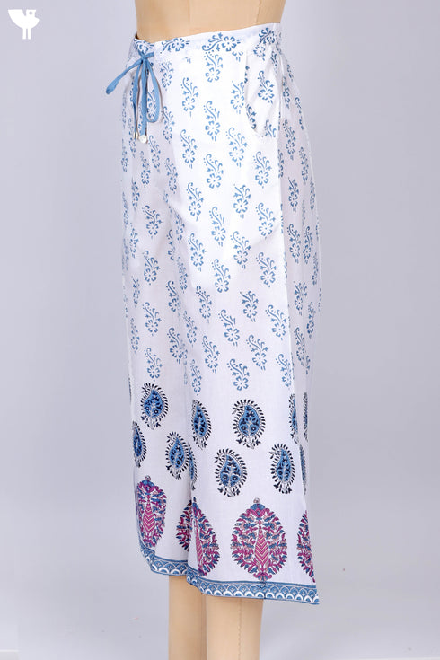 Cambric Cotton Block Printed Palazzo Pants With Elasticated Waist Band