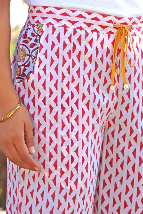 Cambric Cotton Block Printed Pants With Elasticated Waist Band