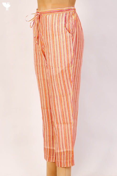 Chanderi Silk Pants in Striped Block Print
