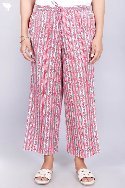 Cambric Cotton Wide Pants in Block Print