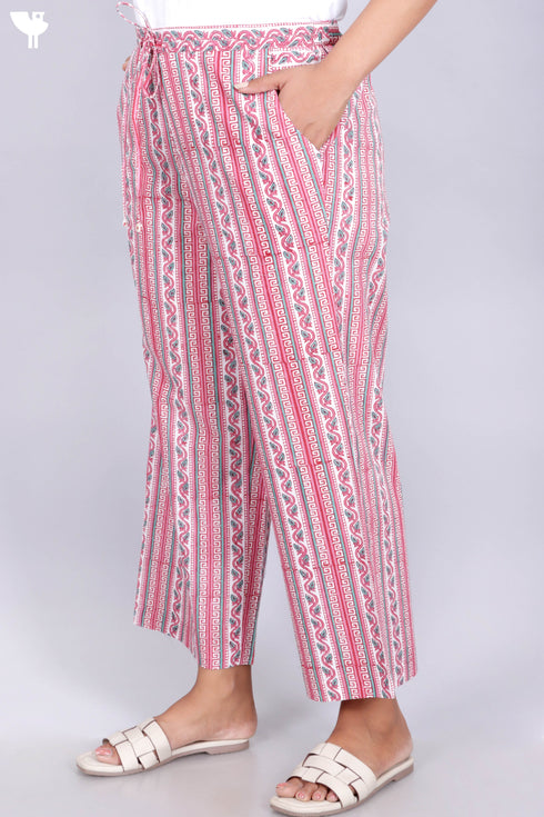 Cambric Cotton Wide Pants in Block Print