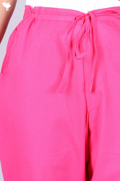 Cambric Cotton Pants In Hibiscus Pink
