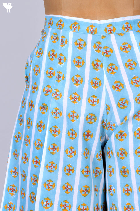 Cambric Cotton Block Printed Palazzo Pants With Side Zip Opening