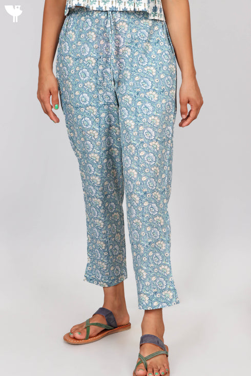 Cambric Cotton Cropped Block Printed Pant