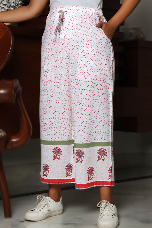 Cambric Cotton Block Printed Pants With Elasticated Waist Band