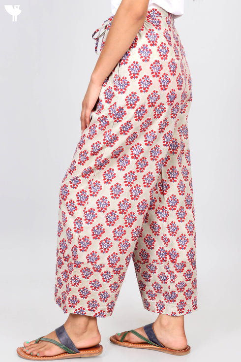 Cambric Cotton Block Printed Pants With Elasticated Waist Band