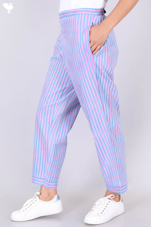 Cambric Cotton Block Printed Pants With Elasticated Waist Band