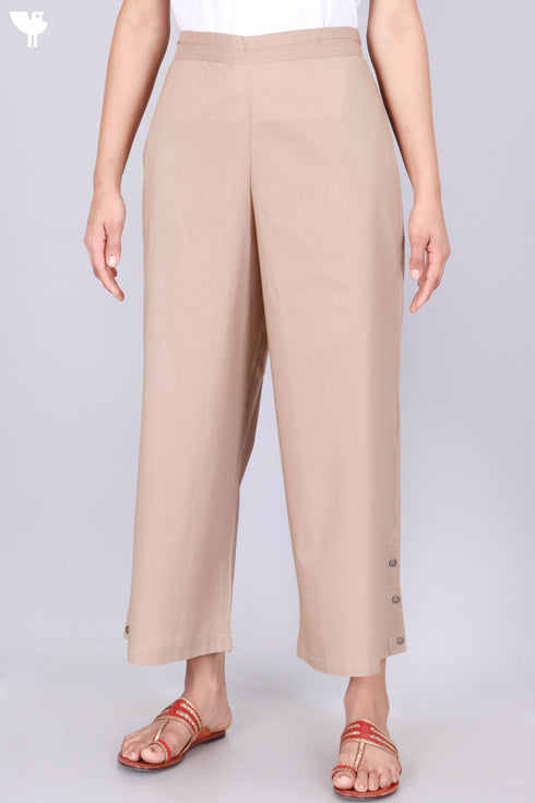 Cotton Palazzo Trousers With Button Detailing