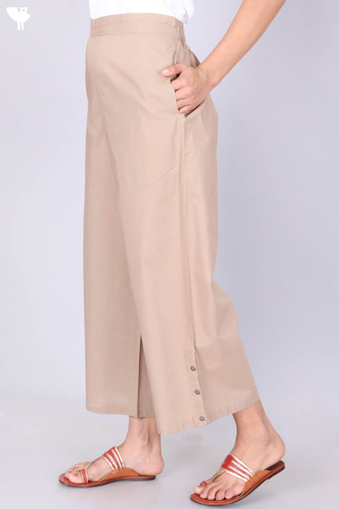 Cotton Palazzo Trousers With Button Detailing