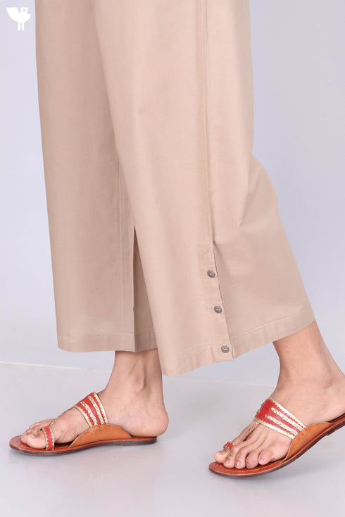 Cotton Palazzo Trousers With Button Detailing