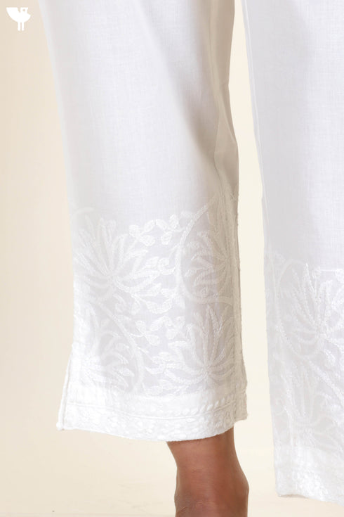Cotton Pant With Chikankari Embroidery