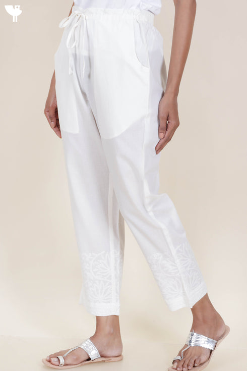 Cotton Pant With Chikankari Embroidery