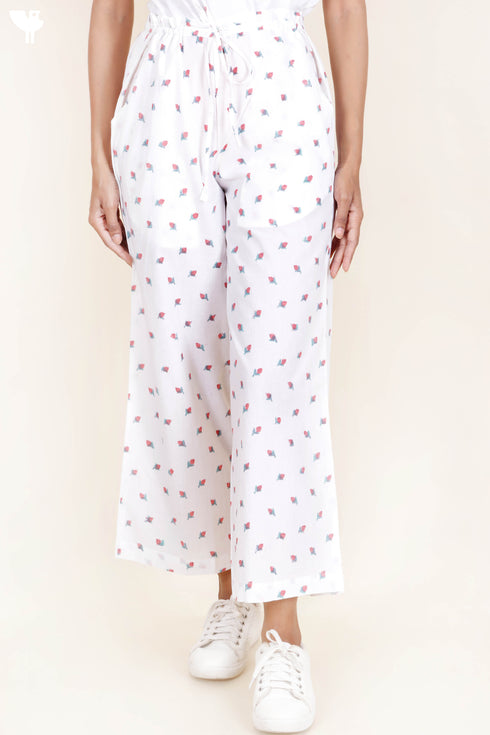 Cambric Cotton Palazzo Pants With Floral Block Print