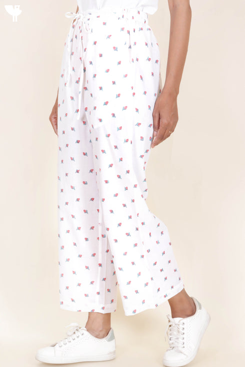 Cambric Cotton Palazzo Pants With Floral Block Print