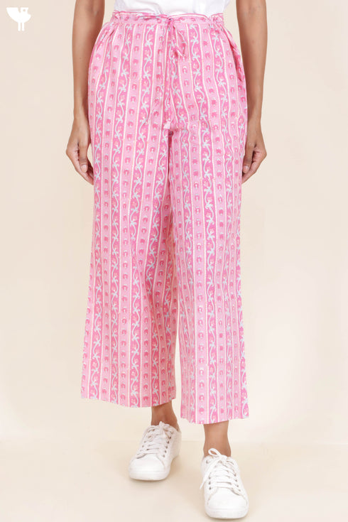 Cambric Cotton Palazzo Pants With Block Print