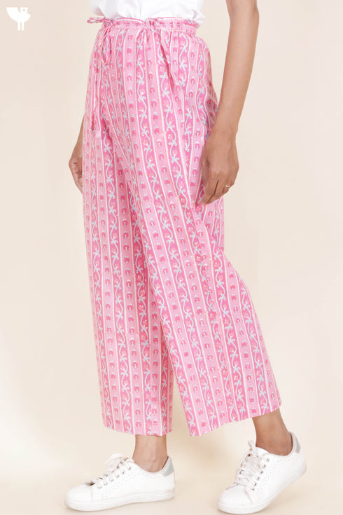 Cambric Cotton Palazzo Pants With Block Print