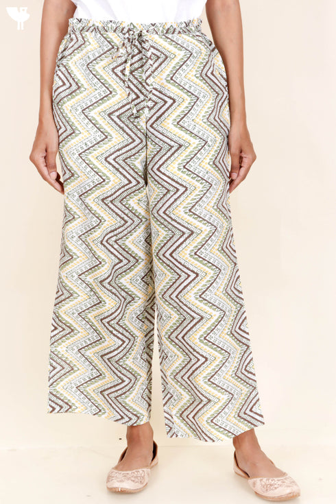 Cambric Cotton Palazzo Pants In Block Print