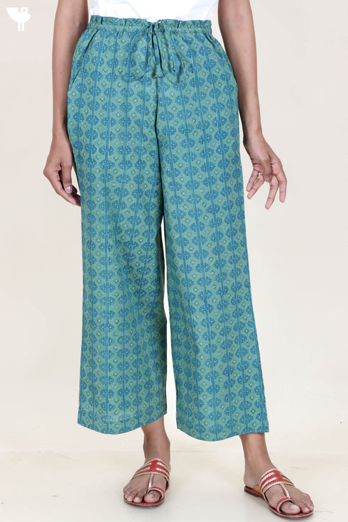 Cambric Cotton Palazzo Pants In Block Print