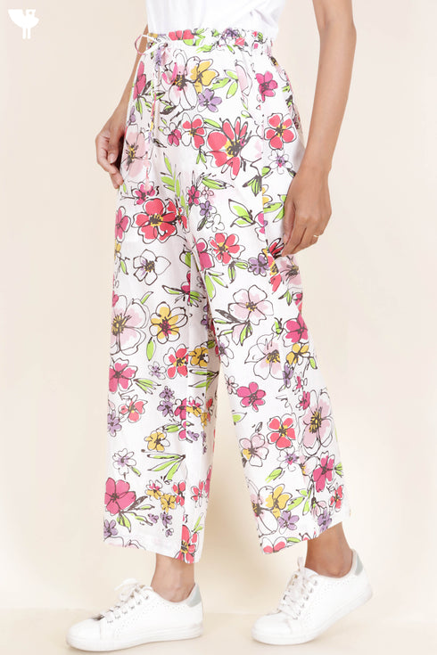 Cambric Cotton Palazzo Pants In Floral Print