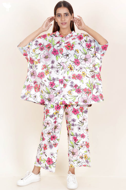 Cambric Cotton Palazzo Pants In Floral Print