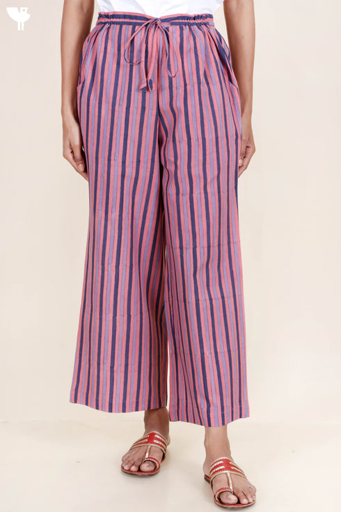 Cambric Cotton Palazzo Pants In Striped Block Print