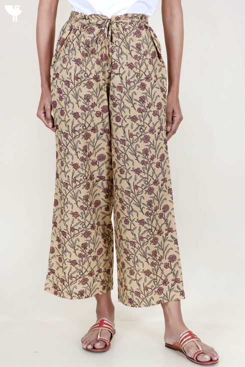 Cambric Cotton Palazzo Pants In Block Print