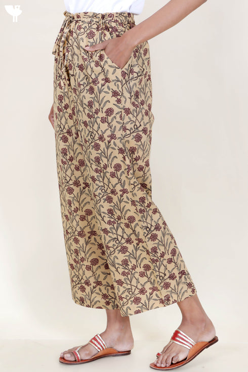 Cambric Cotton Palazzo Pants In Block Print