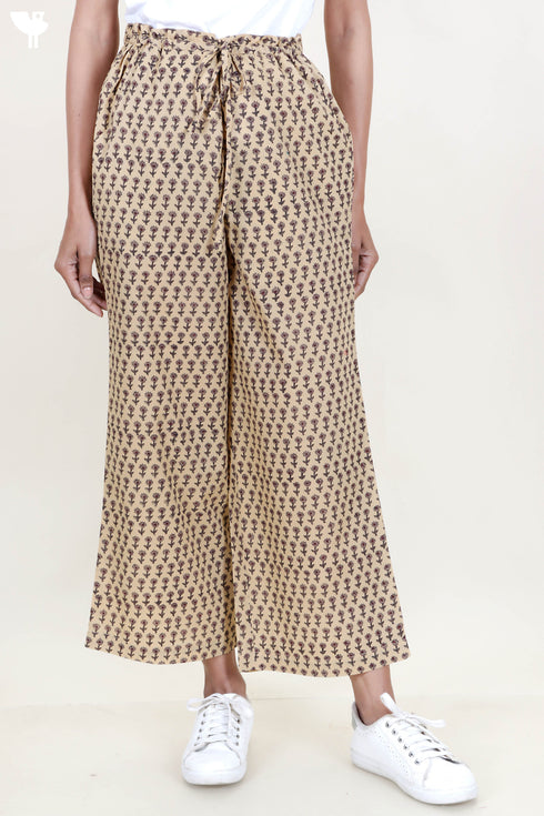 Cambric Cotton Palazzo Pants In Block Print